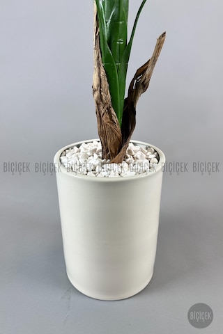 Biçiçek Yapay Muz Ağaci 125 Cm Krem Metal Saksıda