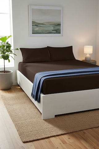 %100 Pamuk Ranforce Premium King Size Lastikli Çarşaf Seti - Kahv Kahverengi