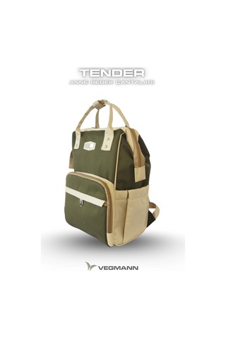 Vegmann Tender Impertex Kumaş Anne Bebek Bakım Sırt Çantası Biberon Termos Gözlü Haki-bej Haki-bej Bej - Haki