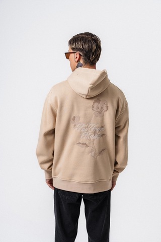 Respire Erkek Far From Basic Nakışlı Kapüşonlu Oversize Hoodie Bej