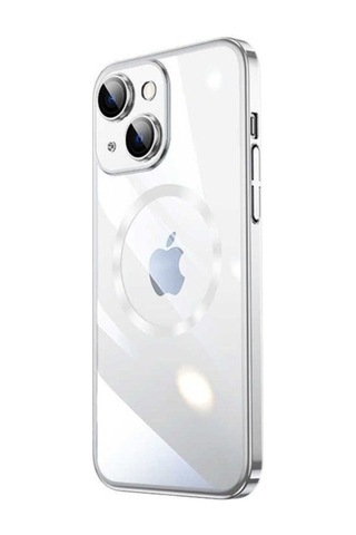 Apple Uyumlu iPhone 14 Kılıf Wireless Şarj Özellikli Sert Pc Zore Riksos M-safe Kapak Gümüş