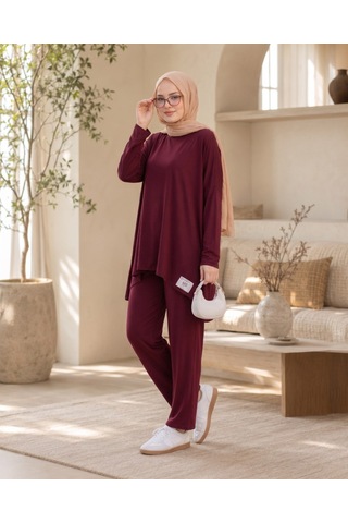 Unika Boutique Kadın Arma Detaylı Salaş İkili Takım bordo