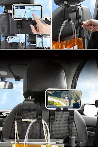 2 Li Oto Koltuk Arkası Düzenleyici Organizer Askılıklı Telefon Tablet Tutucu Araç İçi Kanca Askı 1