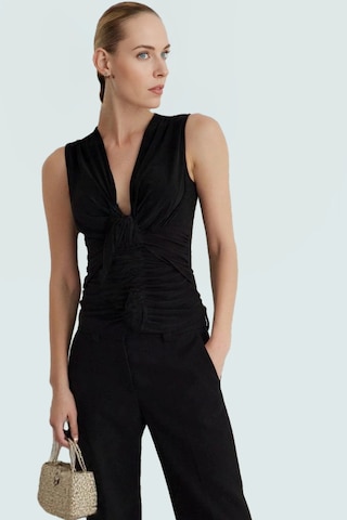 Frm Polyester Elastan Sandy Örme Büstiyer V Yaka Fitted Yazlık Kalite siyah