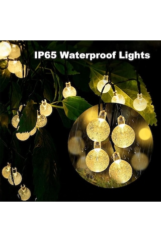 Mighty Enerji Tasarruflu Güneş Enerjili Cam 7 M 50 Led Sarı Aydınlatma Lambası Bahçe Süsü Set - Tekli Set