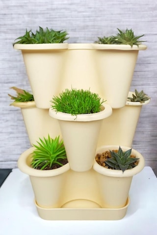 Arsimo 3 Katlı Şanslı Yonca Tasarımlı Dekoratif Saksı Seti, 26.5 X 26.5 Cm, Çiçek Ve Bitki Sebze Yet Sku: Smg8690010006141