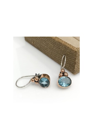 Mavi Topaz Taş Tamamı El Üretimi Gümüş Küpe