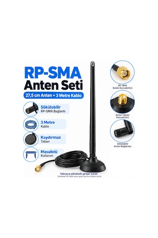 Platoon Lj-3m-002 Rp-sma Anten Seti 27,5 Cm Anten 3 Metre Kablo Masaüstü Taban