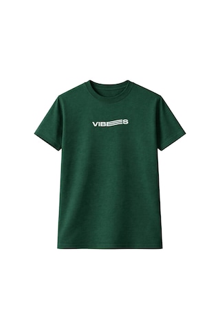 Unisex Vibes Baskılı Oversize Tişört %100 Pamuk Bisiklet Yaka Günlük Streetwear Trend T-shirt Yeşil