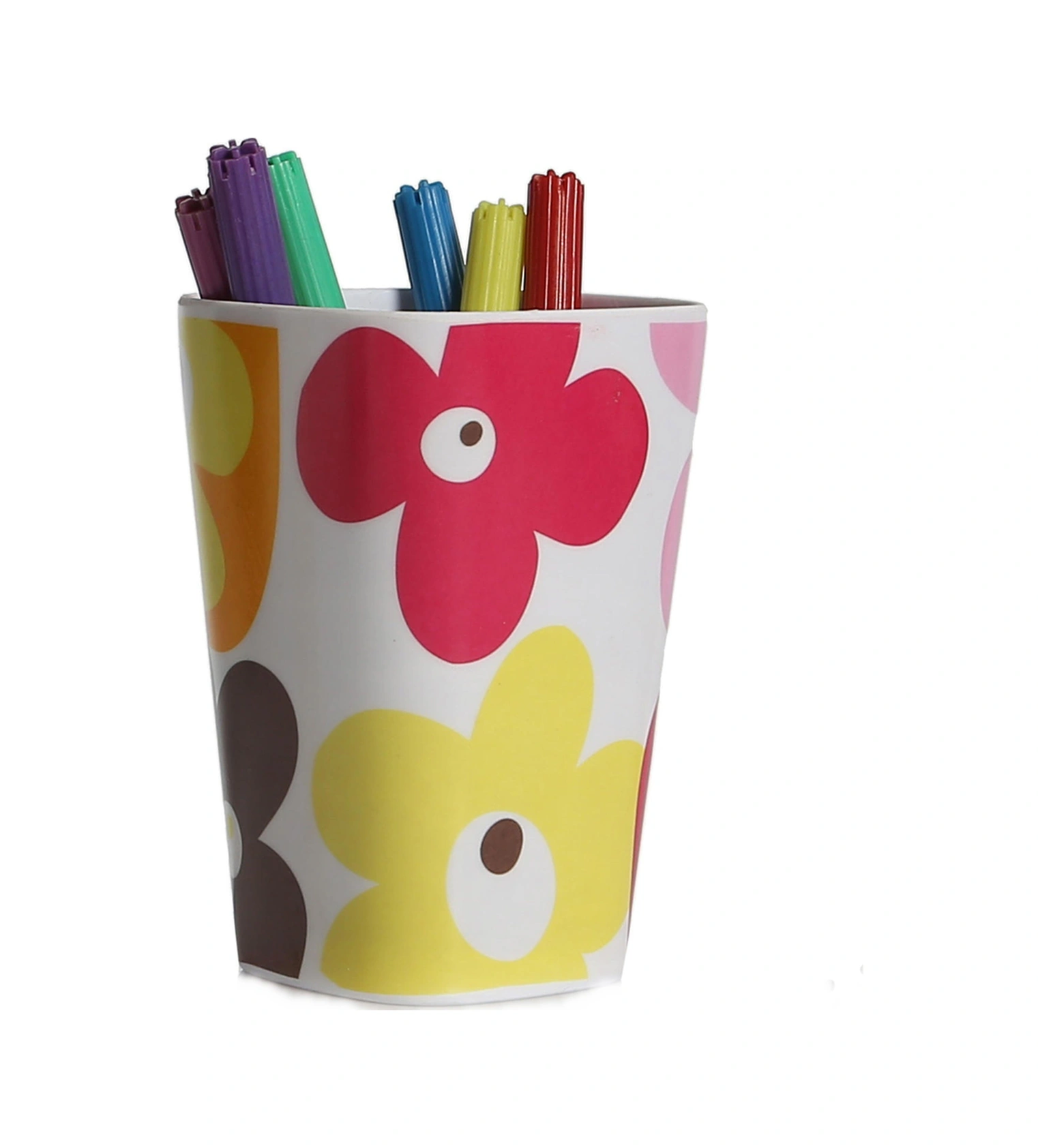 2 Adet Kalemlik Kırmızı Papatya Desenli Ofis Gereci 7x7x11cm 300ml Çok Renkli