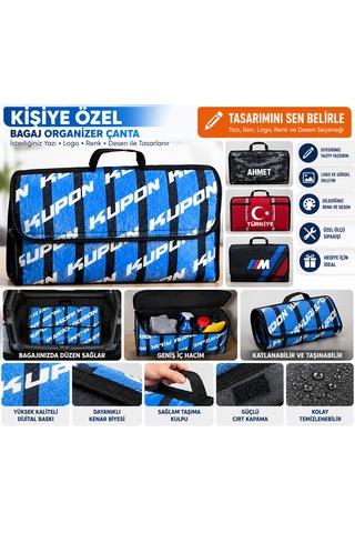 Kişiye Özel Baskılı Bagaj Organizer Çanta İsim, Logo Ve Desen Baskılı, Katlanabilir, Cırtlı Oto Bagaj Düzenleyici 45x25x15