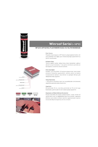 Winroof Wp 40 Y Arduazlı Kumlu Rulo Membran, -10c, Yeşil, 1 Rulo 10 M2, 1 Palet 30 Rulo