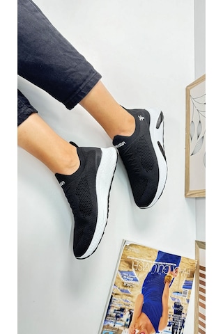 Günlük Unisex Sneaker Slip-on Nefes Alabilen Hafif Yürüyüş Bağcıksız Esnek Spor Ayakkabı 041f Siyah-beyaz