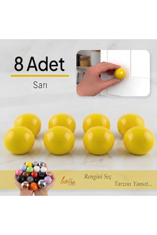 8 Adet Sert Plastik Düğme Yuvarlak Top Sarı Dolap Mobilya Mutfak Dolabı Çekmece Kulbu Kulpu Kulplar