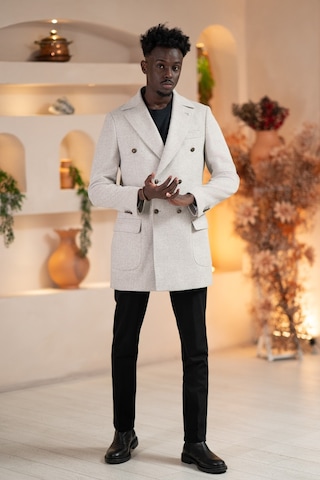 Paul Martin İtalyan Yaka Yünlü Kruvaze Kaşe Kaban Gri