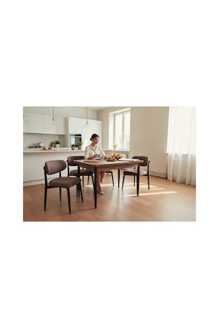 Efe Mobilya T- 6005 Kemençe 70x120 Mdf Polo Kahverengi 4 Kişilik Yemek Masası Takımı