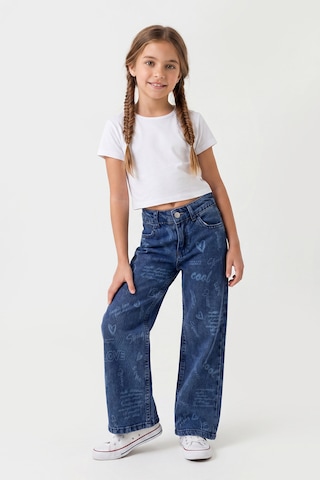 Joy Kids Kız Çocuk Lazer Baskılı Kot Pantolon 6-9yaş Mavi Kot Mavi