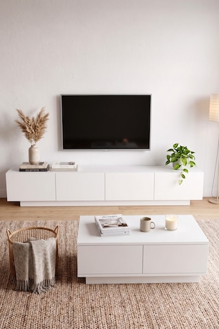 Yurudesign Yoda 200cm Tv Ünitesi Orta Sehpa 2'li Set Beyaz Yd26-w