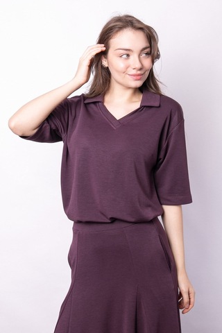 Kadın Yumşak Dokulu Esnek Kumaş V Yaka Yakalı Düşük Omuzlu Dirsek Boy Kollu Oversize Bluz-bordo Bordo
