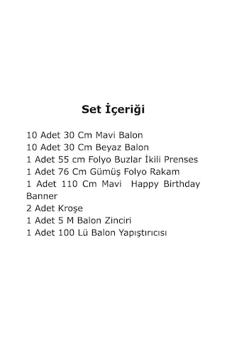3 Yaş Frozen Tema İkili Prenses Folyo Balon Mavi Beyaz Balon Gümüş Rakam Mavi Banner Doğum Günü Seti Çok Renkli