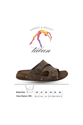 Sermoda Erkek Terlik - Çift Toka Ayarlanabilir Esnek Taban Deri Erkek Terlik T Kahve Kahverengi