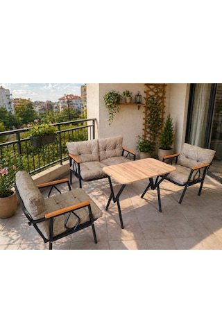 Doruk Home Damla Model Balkon Mobilyası 2 1 1 90x50 Masalı Bahçe Mobilyası Balkon Mobilyası Çay Seti Haki