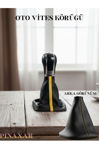 Mitsubishi L200 Siyah Deri Prime Tasarım Sarı Şerit Spor Dikiş Vites Körüğü