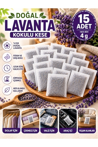 Lavanta Koku Kesesi 15 Li Mini Keseler - Dolap Çekmece Gardırop Kokusu Toplam 60 G