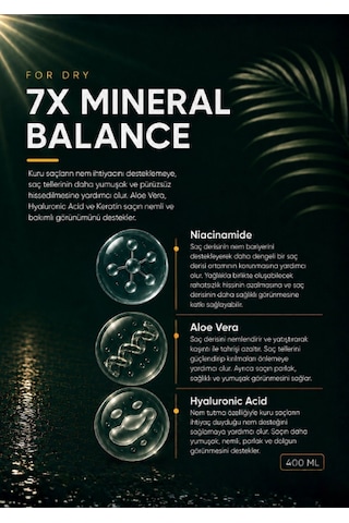 Kuru Saçlar İçin 7x Mineralli Şampuan Biotin, Keratin, Kafein, Aloe Vera, Yeşil Çay, Niacinamide, Hyaluronic Acid - 400 Ml