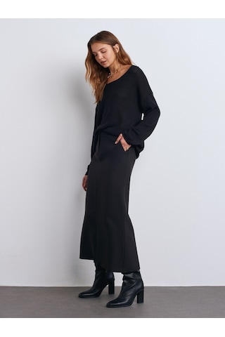 Dilvin 10706 Oval Yaka Yumuşak Dokulu Triko Kazak Siyah