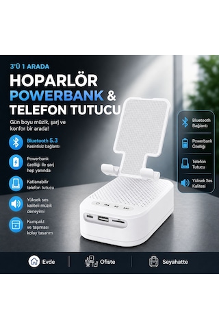 3 In 1 Bluetooth Telefon Tutucu Ve Powerbank Özelikli Tf Kart Ve Usb Bellek Destekli Tutuculu Bluetooth Hoparlör