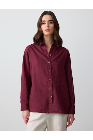 Jimmy Key Bordo %100 Keten Düz Kesim Uzun Kollu Dokuma Gömlek 5sw082558562