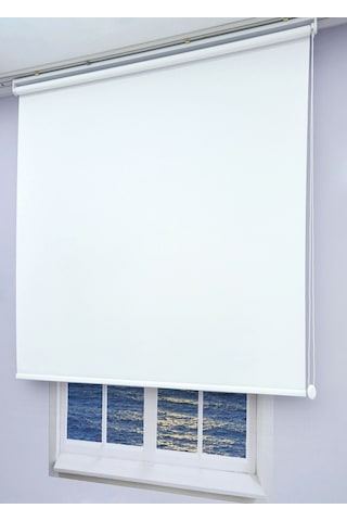 Esdeh Düz Stor Perde - Kalın Mat Stor Güneşlik Kumaş Keten - Alüminyum Kasa Ve Boru - Eteği Dilimsiz/Düz Beyaz