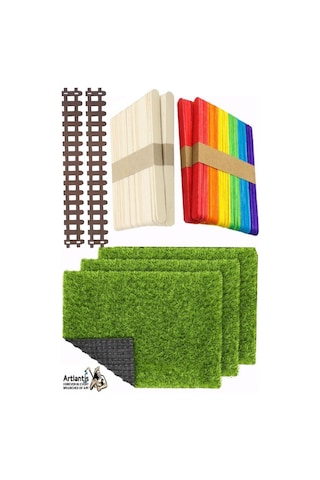 Maket Yapım Seti A4 Suni Çim Renkli Ve Naturel Dondurma Dil Çubuğu Maket Çim Yapay Çim Ahşap Dondurma Çubuğu Diğer