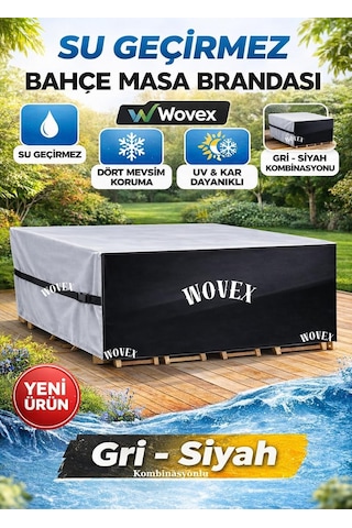 Wovex Gri Siyah Kombinasyonlu Bahçe Masa Mobilya Brandası,teras Koltuk Branda,su Geçirmez Uv Korumalı, Mobilya Ört Diğer