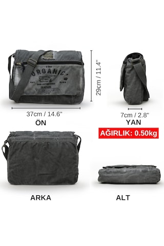 Dark Cotton 8128 Kanvas Omuz Postacı Gri 15.6 İnç Laptop Çantası