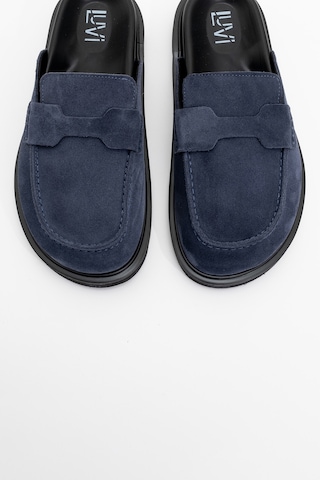 Luvishoes Laven Lacivert Süet Hakiki Deri Kadın Terlik Lacivert