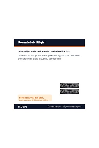 Trobus Plaka Altlığı Plastik Çıtalı Maşallah Yazılı Plakalık 2'li Siyah Beyaz Yazı