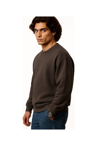 Erkek Büyük Beden 122 Kilo-158 Kilo Arası İçin Uygun Geniş Kalıp Bisiklet Yaka Pamuklu Selanik Kazak Kahve