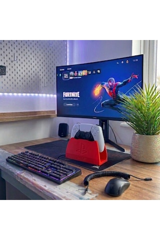 Ps5 Dualsense Premium Stand Masaüstü Oyun Kolu Tutucu - Şık Ve Minimalist Tasarım - Kırmızı