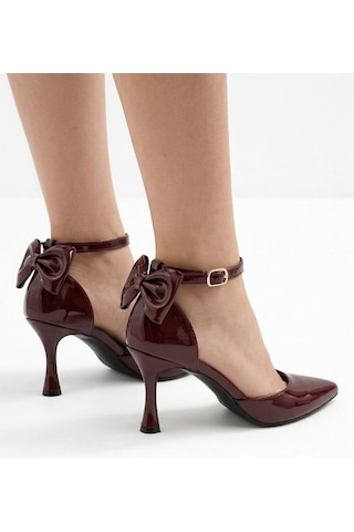 V.s.h Velvet Kadın Fiyonklu Abiye Rugan Topuklu 7cm Şık Ayakkabı-2249 Bordo