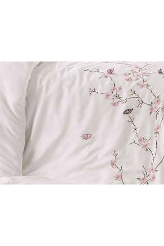 Butterfly 3d Nakışlı Pamuk Saten Nevresim Takımı Krem Pudra Krem - Pudra