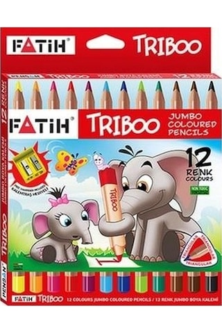 Fatih Jumbo Kuruboya Kalemtraş 12 Renk Fatih Triboo Jumbo Kuru Boya 12 Renk Karton Kutu Kalemtraş Diğer