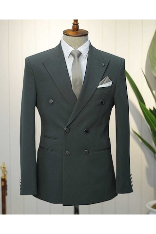 Bys Beystil Erkek Yeşil Slimfit Kruvaze Takım Elbise