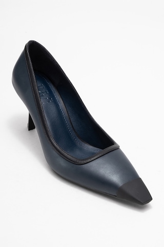 Luvishoes Luvi Shoes Rona Lacivert Cilt Mat Burunlu Kadın Topuklu Ayakkabı Lacivert