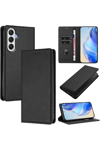 Samsung Galaxy S24 Fe Cüzdan Kılıfı Rfıd Litchi Doku Deri Cep Telefonu Kılıfı İle Uyumlu Çok Renkli