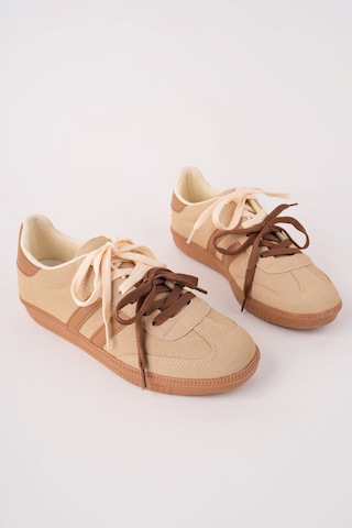 Muggo Taupe Çift Bağcıklı Günlük Kadın Sneaker Spor Ayakkabı Bej