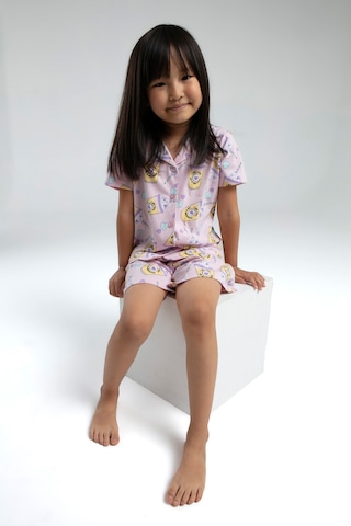 Toontoy Kız Çocuk Komple Baskılı Düğmeli Şortlu Pijama Takım Pembe
