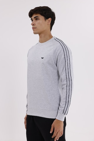 Rowinger Çift Şeritli Raglan Kol Minimal Logolu Bisiklet Yaka Sweatshirt Grey
