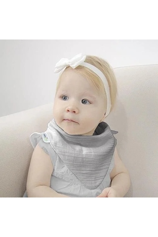 Babyjem Ahşap Diş Kaşıyıcılı Bürümcük Müslin Mama Önlüğü Gri